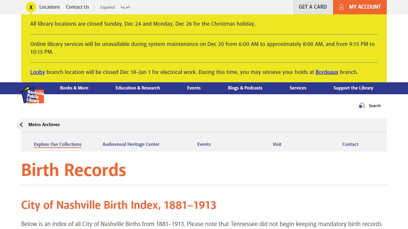 Birth Records | Nashville Public Library