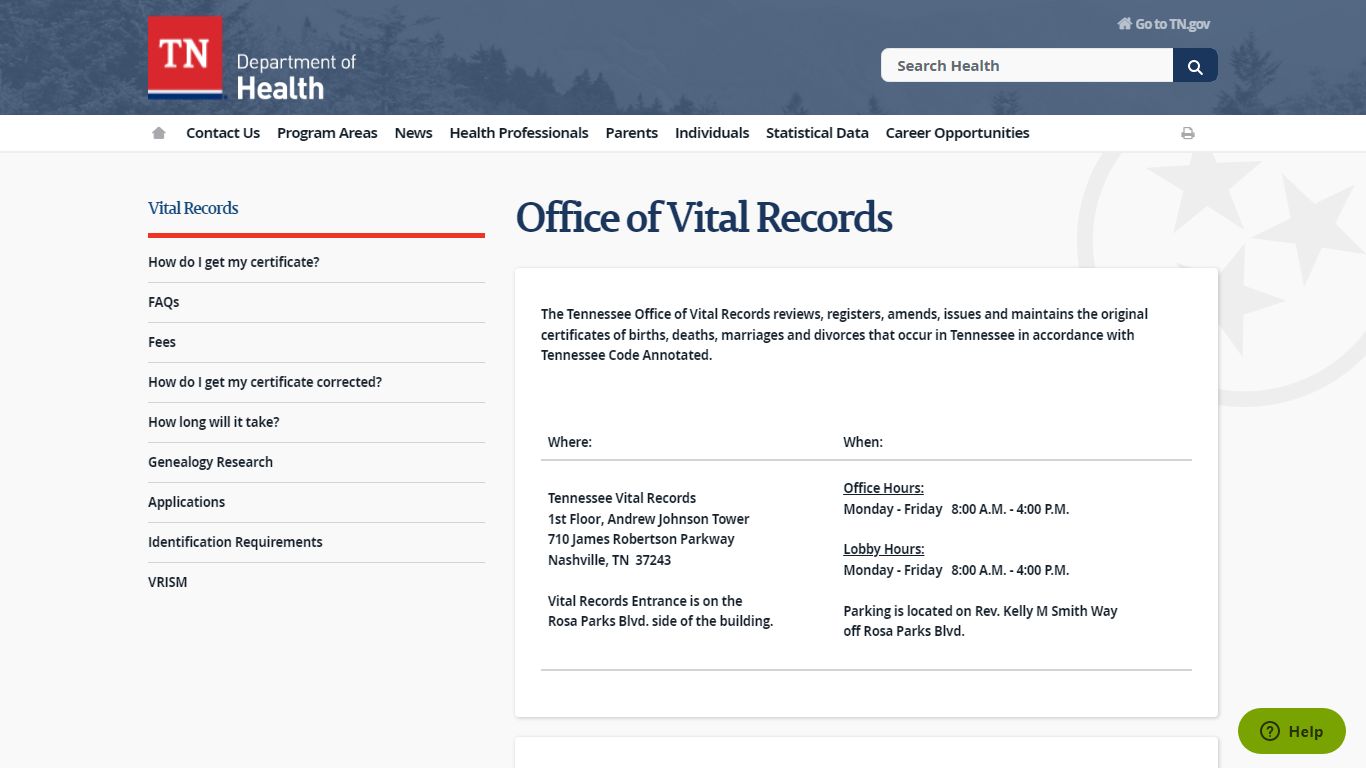 Vital Records - Tennessee State Government - TN.gov